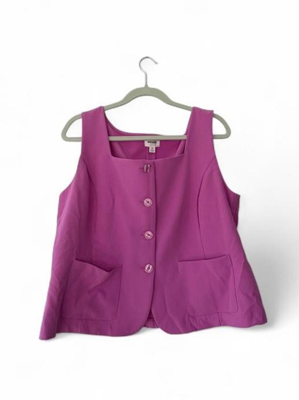 Sleeveless Button Front Vest in Bright Magenta